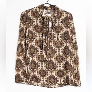 MANGO Suit Multicolor Tie Neck Blouse Size L